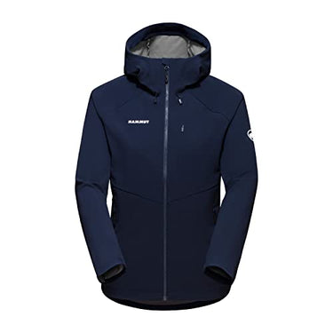 Mammut Ultimate Comfort SO Hooded Jacket Women | Softshelljacke für Damen, Outdoor Jacke mit Kapuze, Wanderjacke, Funktionsjacke, Allwetterjacke | Marine, im Sale